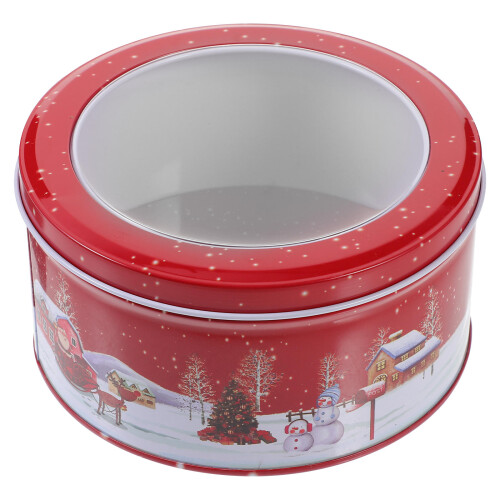 2Pcs Red Tinplate Christmas Candy Tins with Easy-Open Lid Storage Box 1