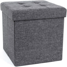 Pouf contenitore di stoccaggio 40 litri tessuto grigio scuro 12_0000426