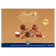 Lindt Swiss Luxury Selection – 193g Medium Gift Box – 19 Assorted Milk, Dark & White Chocolates – Gift for Him & Her