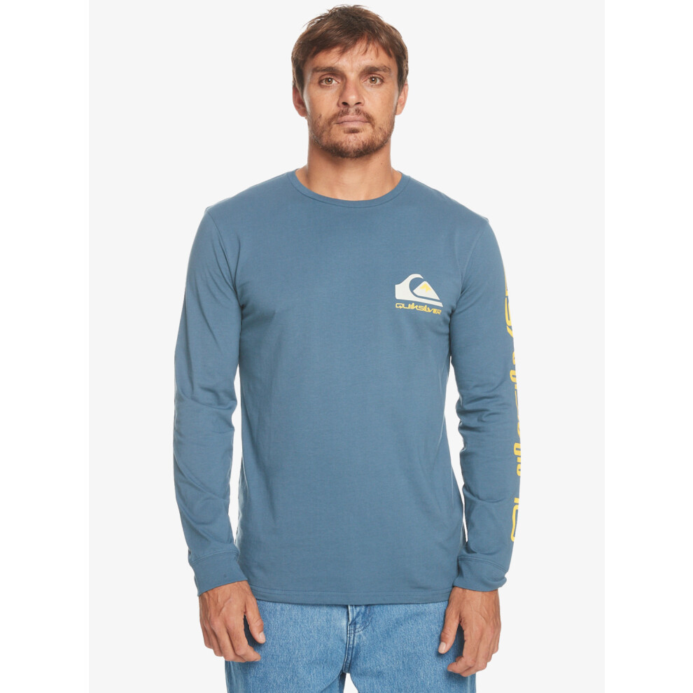 Quiksilver (M) Mens Ls Cotton Crew Neck T-Shirt ~ Omni Logo Navy