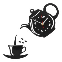 Diy Acrylic Coffee Cup Teapot 3D Wall Clock Decorative Kitchen Wall Clocks Living Room Dining Room Home Decor Clock