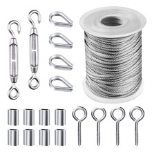 Stainless Steel Wire Rope Kit 50FT PVC Coated Cable with Adjustable Garden Tensioner for Sun Shade Installation Outdoor Use