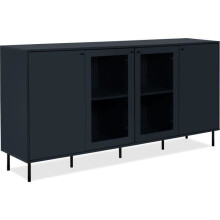 Low sideboard - CARACAS - Navy blue decor - 2 glass doors + 2 doors - L180 x H90 x D40 cm