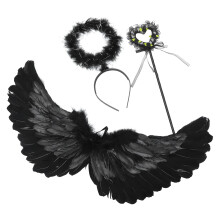 4Ensembles Kit Ailes Et Bâton D'ange Noir Performance Cosplay