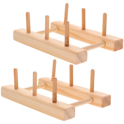 4Pièces Présentoir En Bois Khaki, Rangement Fil Solide 2