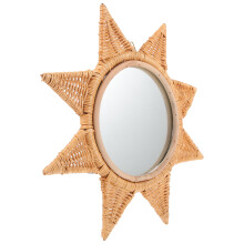 2Pcs Beige Rattan Woven Wall Mirrors for Home Office Hanging Decor