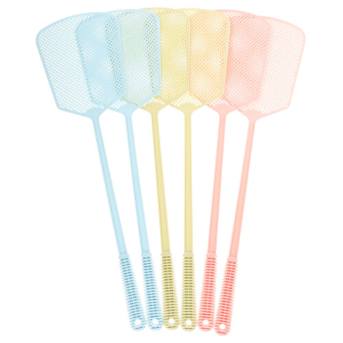 12Pcs Assorted Color Plastic Fly Swatters Manual Long Handle Home Use