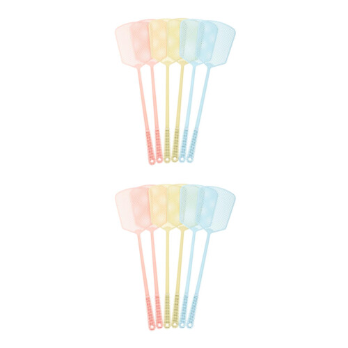 12Pcs Assorted Color Plastic Fly Swatters Manual Long Handle Home Use 1