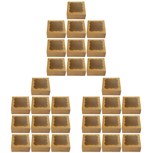 30Pcs Mini Cake Boxes Kraft Paper Windowed Cookie and Dessert Holders 1