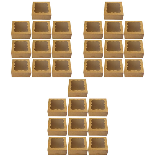 30Pcs Mini Cake Boxes Kraft Paper Windowed Cookie and Dessert Holders 2