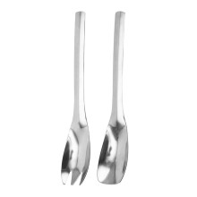 5Sets Long Handle Stainless Steel Salad Spoon Silver Kitchen Servers