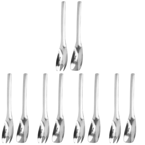 5Sets Long Handle Stainless Steel Salad Spoon Silver Kitchen Servers 2