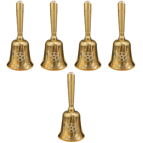 5Pcs Multi-Functional Golden Brass Altar Bells Witch Pentagram Decor 2