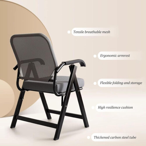 Folding Office Chair with Ergonomic Back Support, Padded Seat, Mesh Back, Steel Frame, Black 2