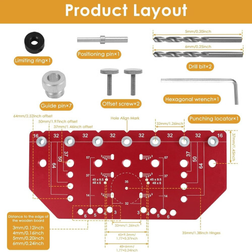 Cabinet Hardware Jig with Adjustable 2 in 1 Design for Precise Hole Alignment and Hinge Drilling 2