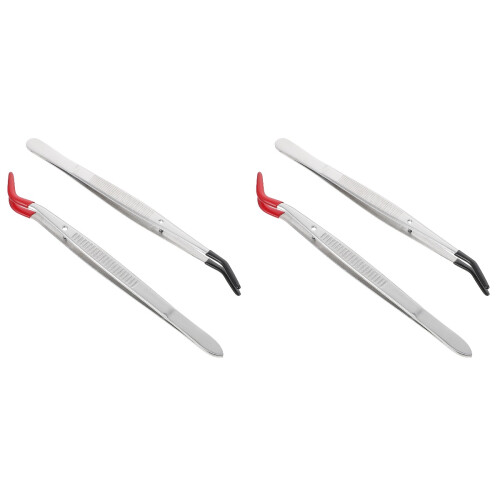 4Pièces Pinces Courbées Pointe Caoutchouc Inox Outils Maison 2