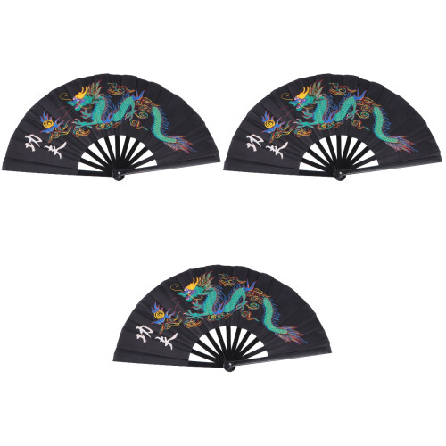 3Pièces Éventails Taichi En Plastique Pour Spectacle Kungfu 2