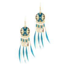 2Pairs Retro Blue Tassel Earrings Beaded Dangler for Girls