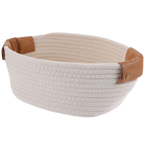 2Pcs Small White Woven Rope Baskets for Bathroom and Nursery Storage