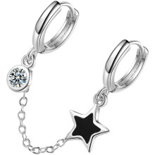 4Pcs Silver Chain Drop Earrings Women Double Piercing Star Jewelry