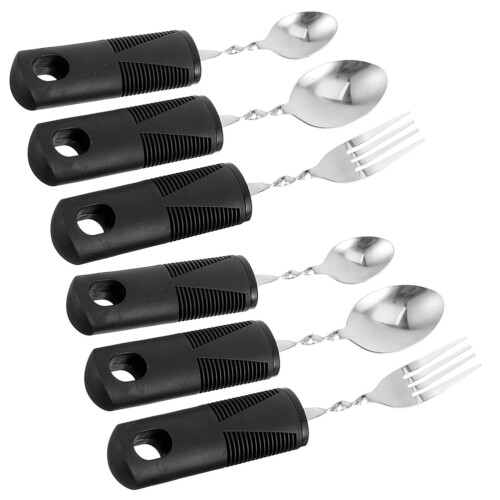 4Sets Portable Weighted Utensils for Disabled Elderly Black Spoon Fork