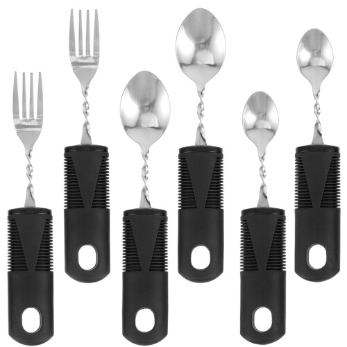 4Sets Portable Weighted Utensils for Disabled Elderly Black Spoon Fork 2