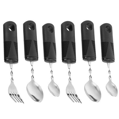 4Sets Portable Weighted Utensils for Disabled Elderly Black Spoon Fork 1