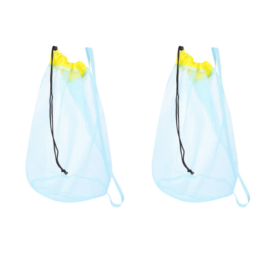 2Pcs Mesh Design Kids Beach Bag Sky-Blue Drawstring Pouch 2
