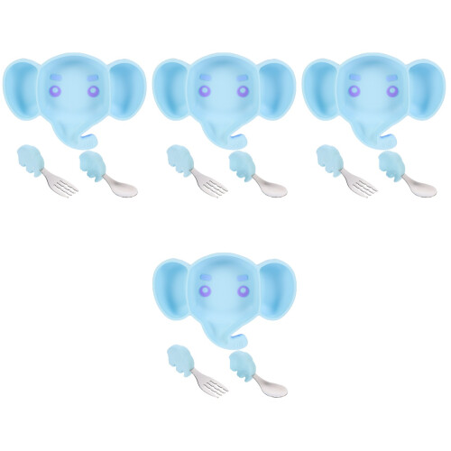 4Pcs Infant Dinnerware Sky-Blue Large Capacity Bowl with Fork Spoon 2