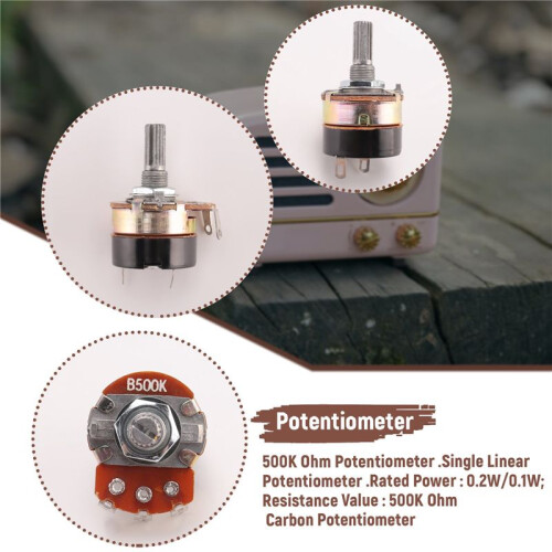 2Pcs 500K Ohm Single Linear Taper Potentiometers with /off 2