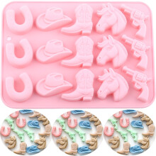 Cowboy Chocolate Mold with Hat Boot Horse Saddle Shapes, Western Themed Silicone for Candy and Baking