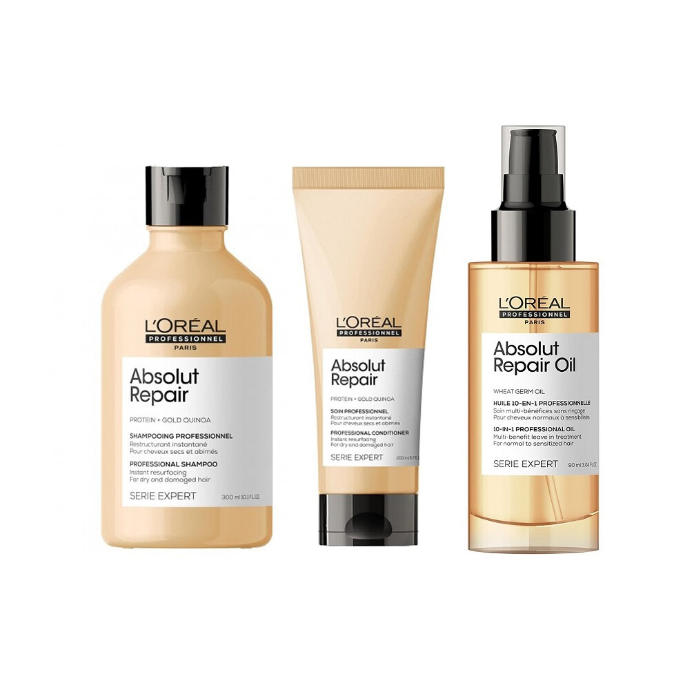 L'oreal Serie Expert Absolut Repair - Shampoo 300Ml - Conditioner 200Ml - Repair Oil 90Ml