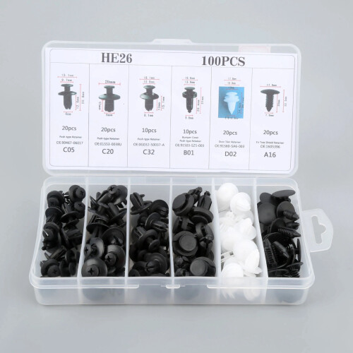100PCS Universal Plastic  Clips Auto Car Push Retainer Pin Rivet Trim Clip Panel Auto Fastener Kit Assortment+Tool 2
