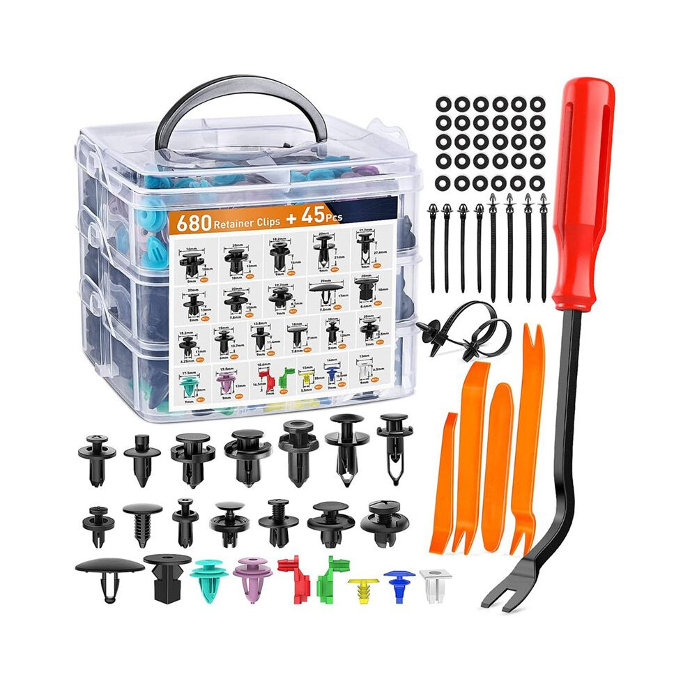 725Pcs Car Push Retainer Clips & Auto Fasteners Assortment - 23 Prevalent Sizes Bumper Mudguard Rivets With Cable Ties 4713326775090