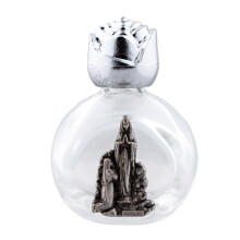 Glass Holy Water Bottle with Rose Cap and Our Lady of Lourdes Icon, Elegant Catholic Gift