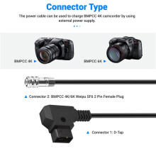 D-Tap To BMPCC 4K 2-Stifts Låsande Strömkabel för Blackmagic Pocket Cinema Camera 4K för  V-Monterad Batteri