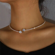 Leichte, luxuriöse, hochwertige Herz-Moissanit-Halskette für Damen, 925er Sterlingsilber, schlichte Halskette mit offenem Kragen, Schmuck, B