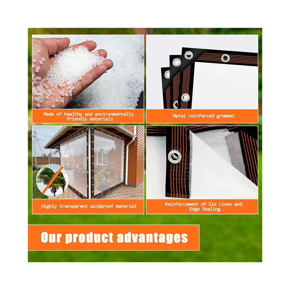 6.6X13 Ft Clear Waterproof Tarps Heavy Duty Outdoor Garden Rainproof Covering,Clear Vinyl Tarp With Grommets 4852367097751