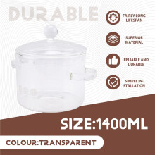 Glass Saucepan with Cover,Stovetop Cooking Pot with Lid and Handle Simmer Pot Clear Soup Pot, High Borosilicate 1400ML