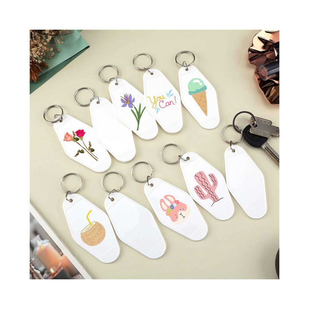 50Pcs Blank Motel Keychain Bulk With Key Rings, White Vintage Hotel Keychains Key Tag For Vinyl Diy Crafts, White 4852537333412