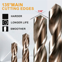 Cobalt Drill Bits Set M35 High Speed Steel Twist Jobber Length for Hardened Metal, Stainless Steel, Cast Iron (13Pcs)