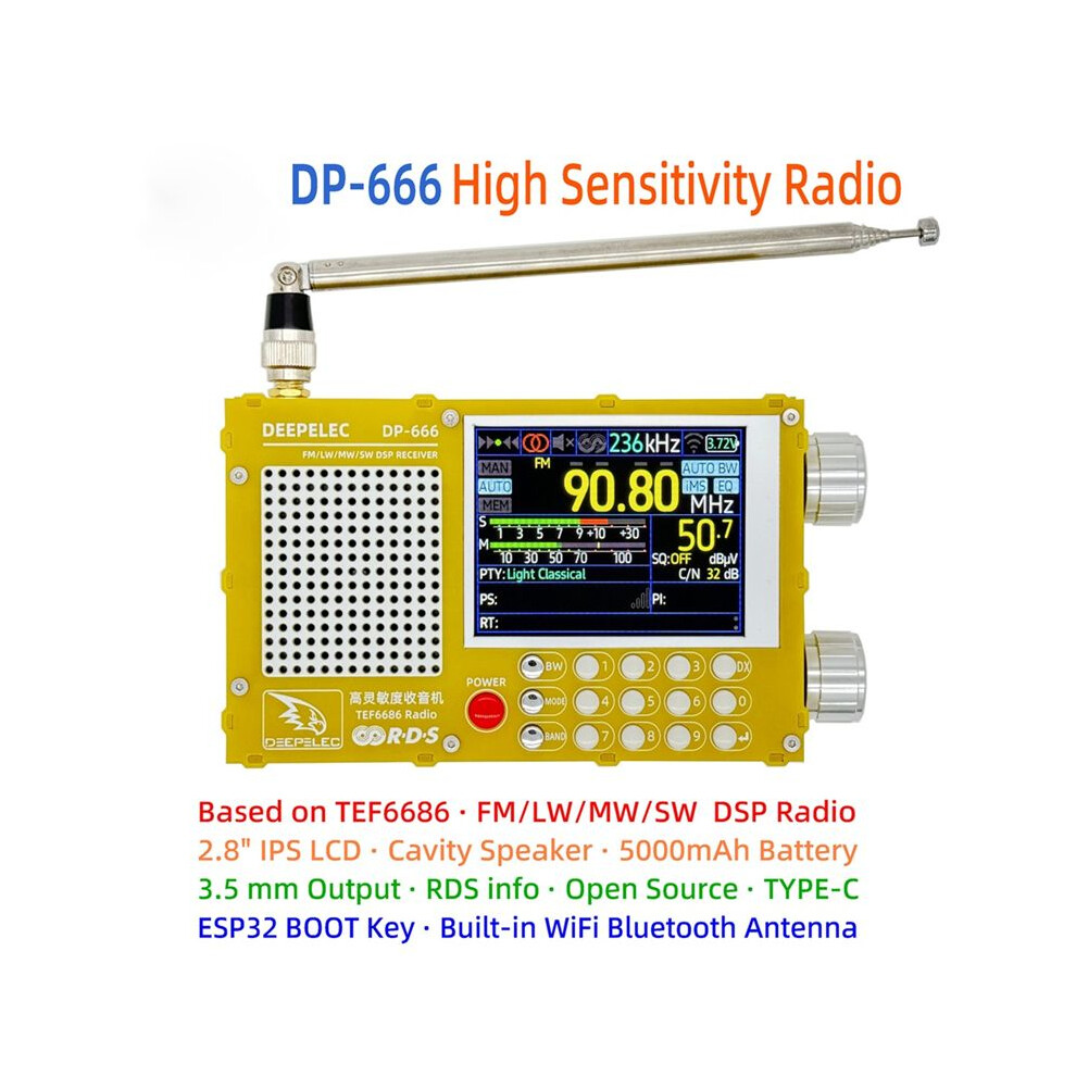 Dp-666 Tef6686 Radio 5000Mah High Sensitivity Full Band Fm Am Fm Short Wave Radio Receiver With Antenna White 4851514171887