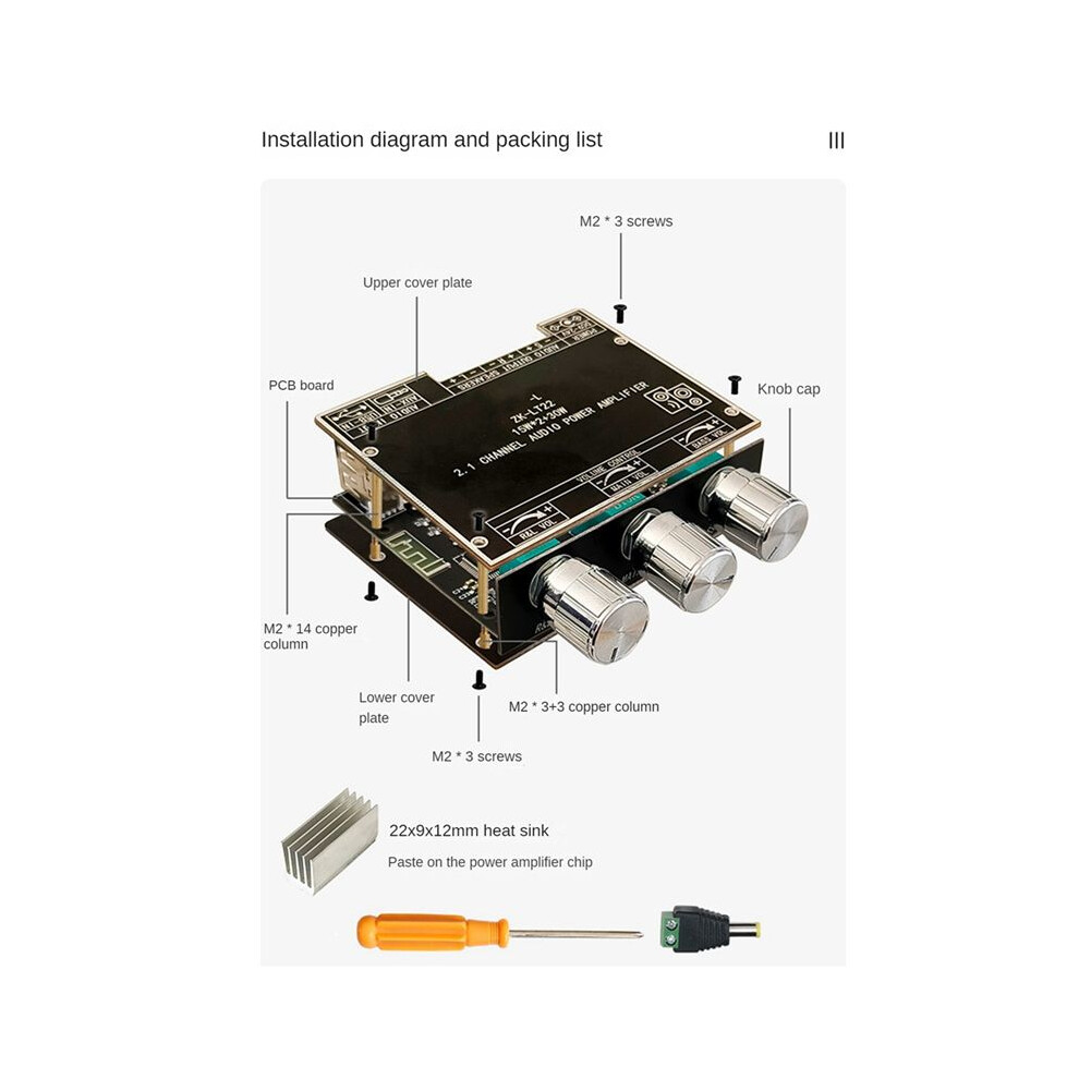 Zk-Lt22 5.1 Bluetooth Power Amplifier Board Dual 15W 2.1 Channel Amplifier Board With 30W Subwoofer For Sound Box 4852693573080
