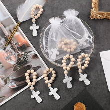 36-teiliger Rosenkranz aus Holz mit weißen Netzbeuteln für Taufe, Erstkommunion, Konfirmation, Babyparty, Brautparty