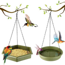 Hängendes Vogelbad, Vogelbad und Vogelfutterhaus, 2-in-1-Hängevogelbad und Vogelfutterhaus für den Außenbereich, Graues Hängevogelbad