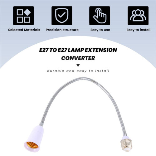 E27 to E27 Light Lamp Bulb Flexible Extension Adaptor Converter (White,60cm)