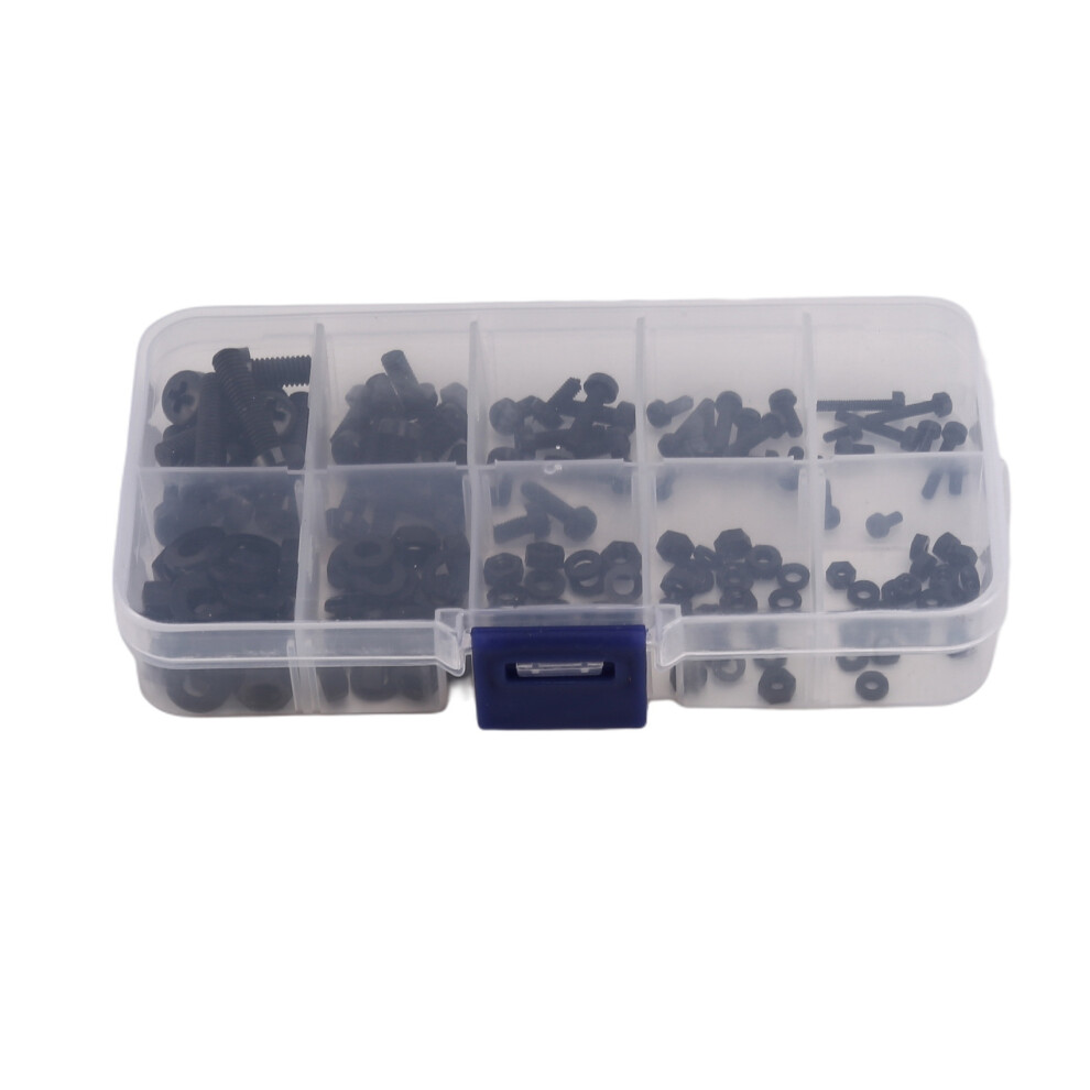 150Pcs M2 M2.5 M3 M4 M5 Nylon Hex Screw Bolt Nut Standoff Spacer Assortment Kit Black 4852537393010