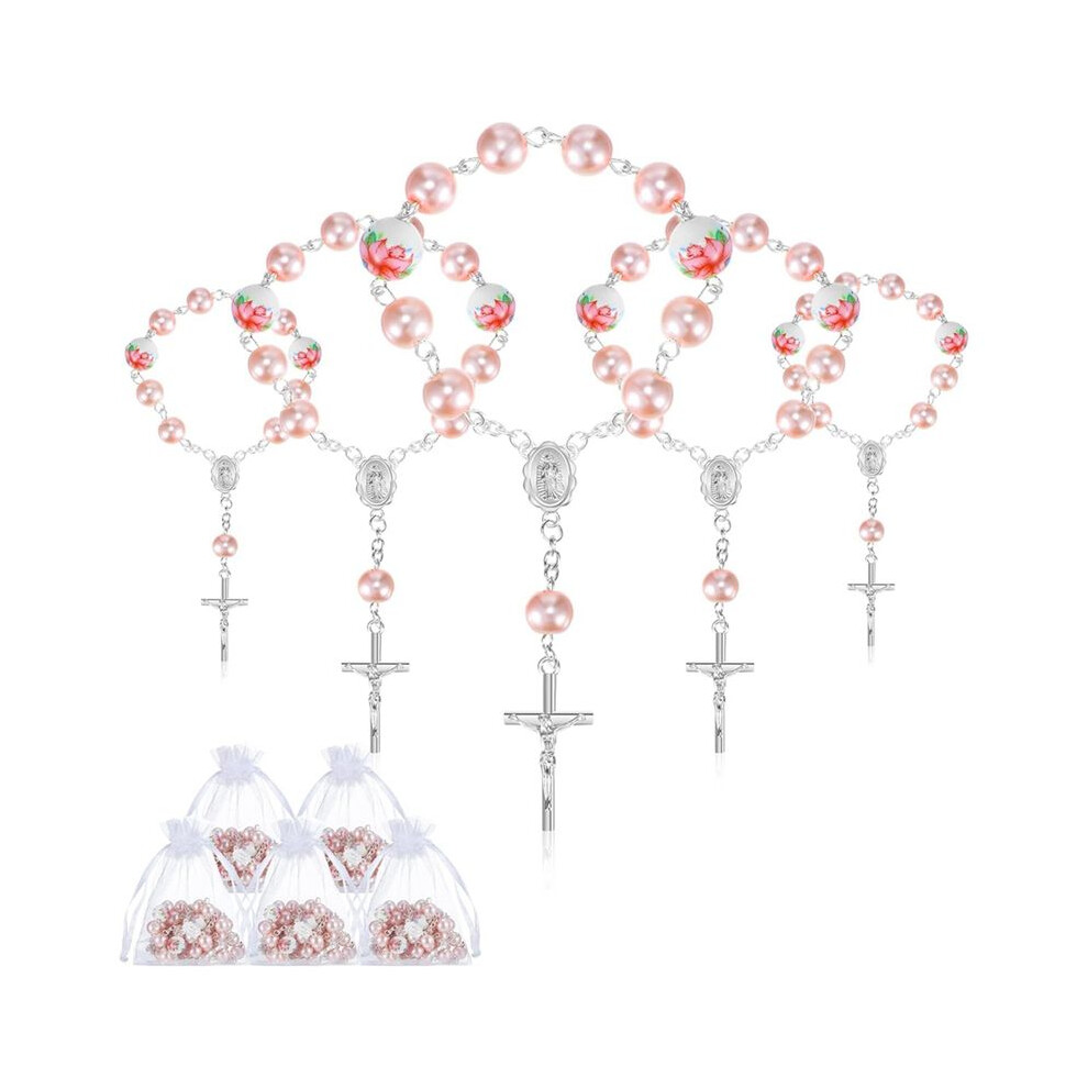 Baptism Favors For Girls Include 25 Pcs Baptism Rosary Baby Rosary Mini Rosary 25 Pcs Organza Bags Baptism Gifts Pink Spactz
