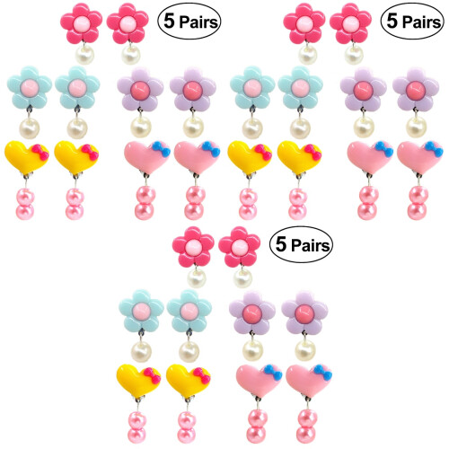 15Paires Boucles Clips Design Fleurs Et Multicolores 2