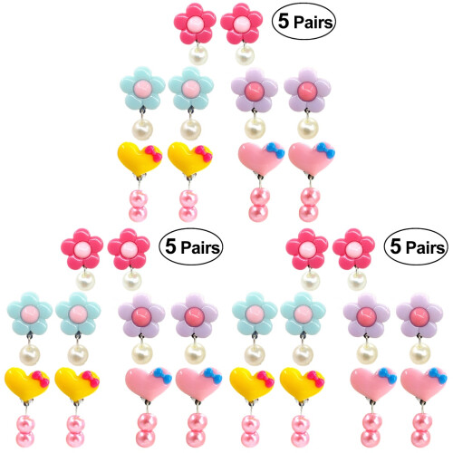 15Paires Boucles Clips Design Fleurs Et Multicolores 1